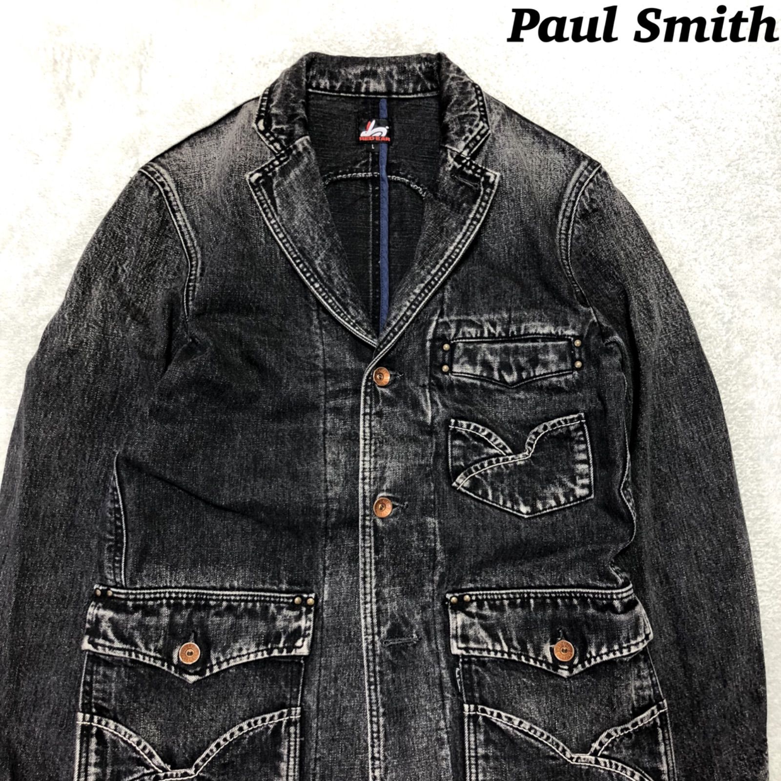 Paul Smith RED EAR カバーオール ヴィンテージ加工 デニムジャケット ワークジャケット ユーズド加工 Lサイズ テーラードジャケット  ミリタリージャケット ブラック 黒 ポールスミス レッドイヤー VINTAGE ビンテージ - メルカリ