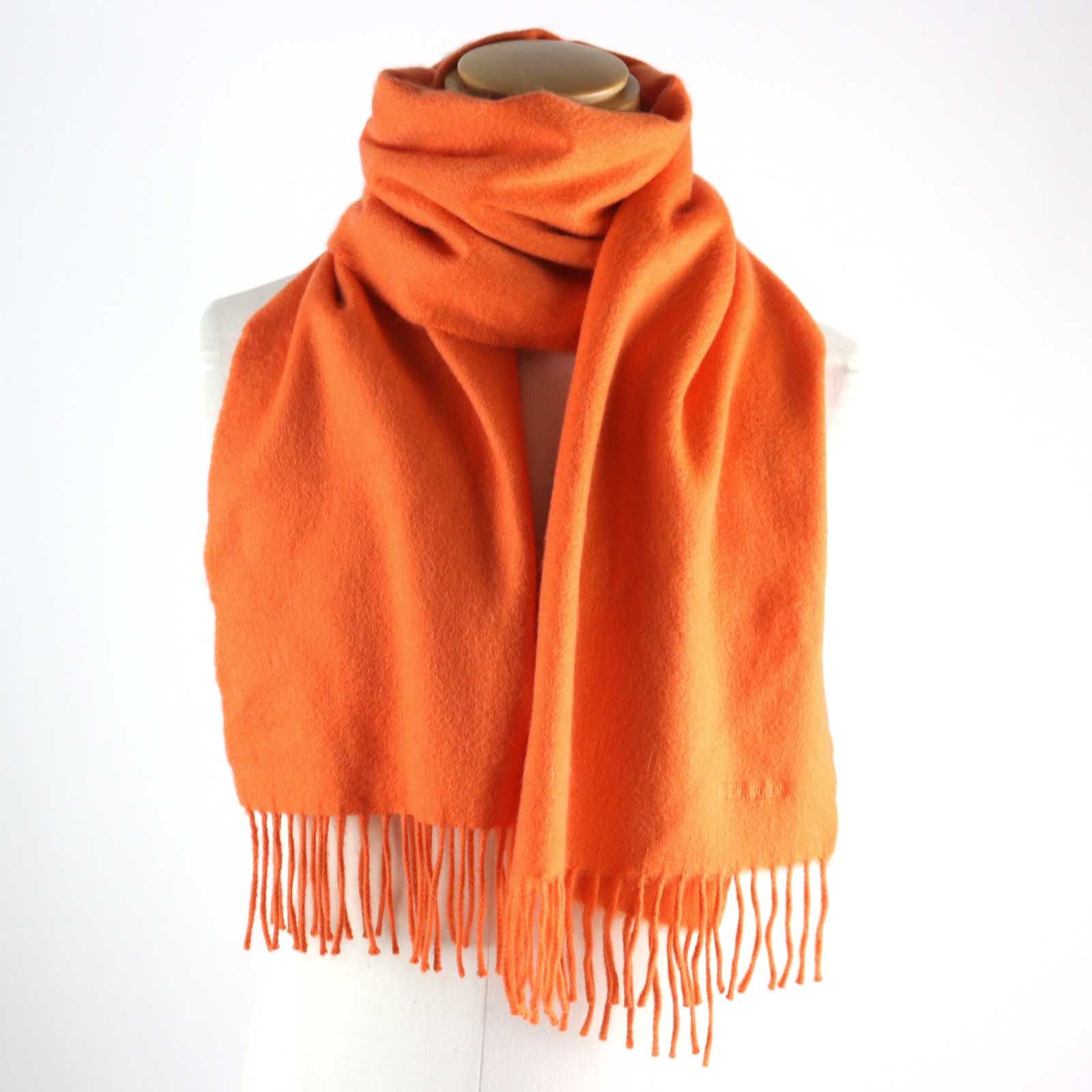 美品HERMES エルメス カシミヤ100% ロゴ刺繍 フリンジ付き 美品HERMES エルメス カシミヤ100% ロゴ刺繍 フリンジ付き