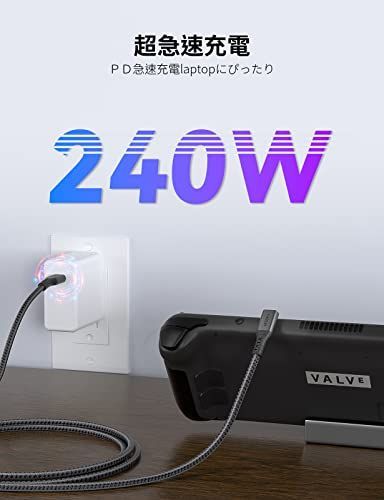 1.83M_グレー XAOSUN USB4 ケーブル L字型 240W Thunderbolt 4ケーブル