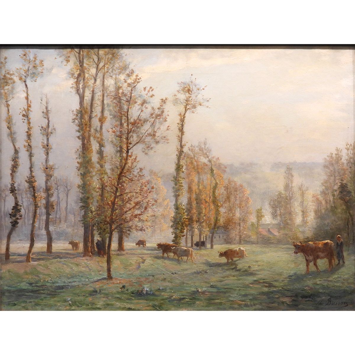Charles Busson 牧場 油彩12号大 風景画 19世紀絵画 パリ万博出展作家 アンティーク インテリア アート 原画 油絵 げ交渉