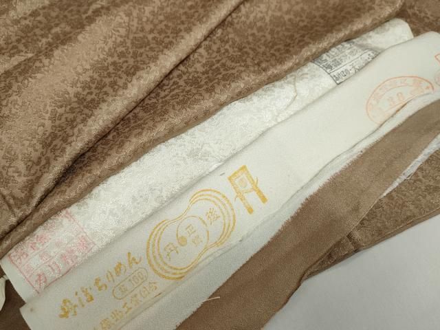 平和屋着物●上質な色無地 花唐草地紋 朽葉色 反端付き 正絹 DAAY5014ud