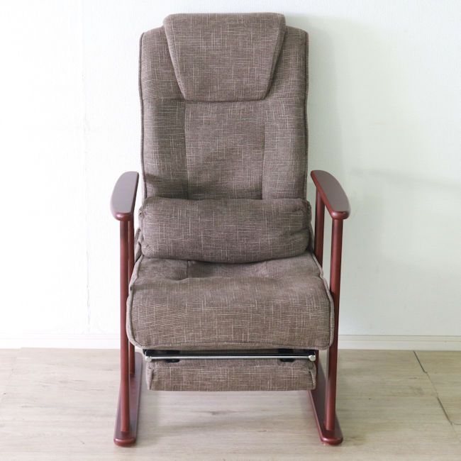 リクライニング木肘高座椅子 フットレスト付