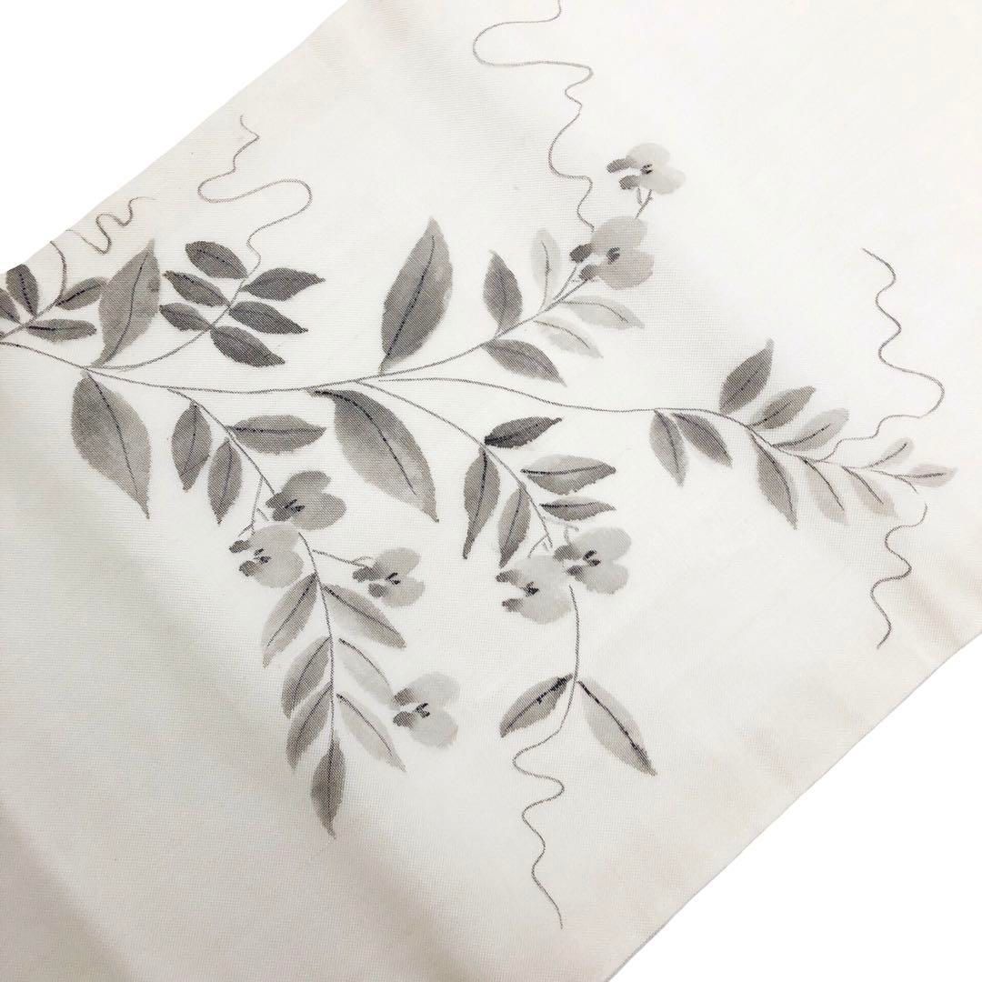 夏帯 名古屋帯 紗紬 手描き 花草模様 乳白色 O-4887 - メルカリ