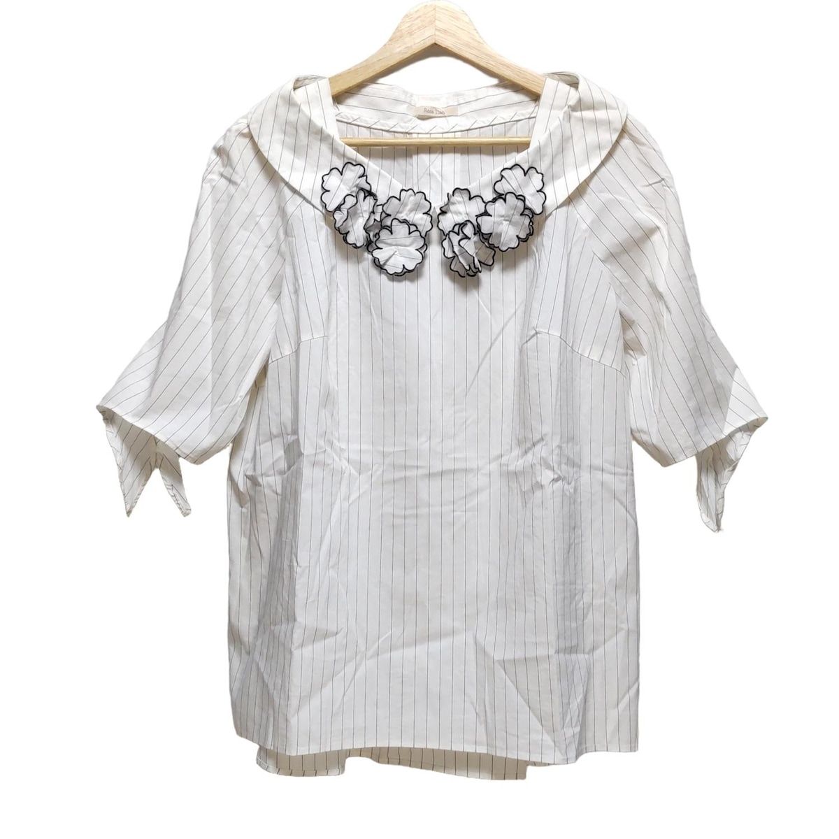 Rose Tiara ローズティアラ 半袖カットソー サイズ46 XL レディース - 白×黒 クルーネック|ストライプ