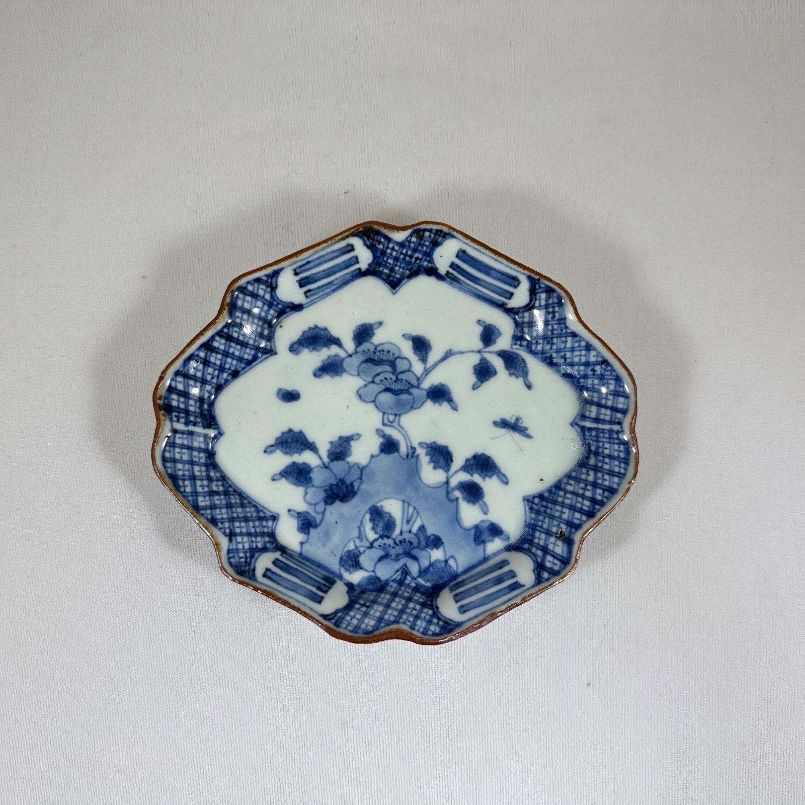 初期伊万里◇藍九谷染付花文変形皿◇古九谷様式◇