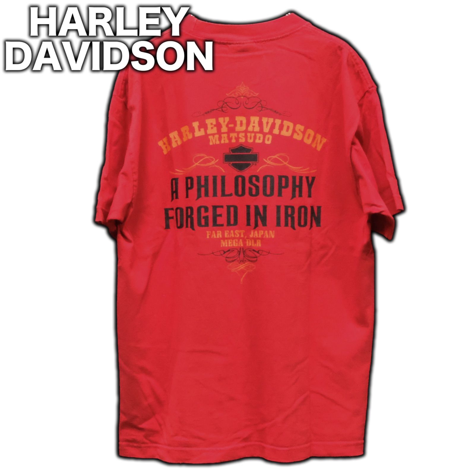 HARLEY DAVIDSON 胸ポケTシャツ Mサイズ 赤 両面プリント ハーレー