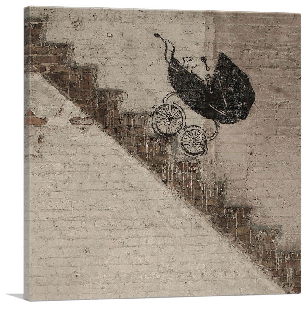 バンクシー アートパネル Mサイズ BANKSY Banksy「ベビーカー/Baby Stroller」キャンバスジークレ 発送目安15～20営業日