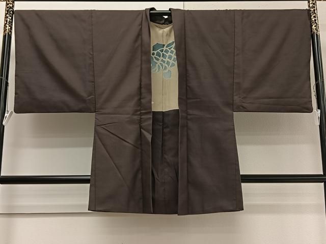 平和屋着物○男性 志のぶ御召 色無地 朽葉色 はかわ織物謹製 反