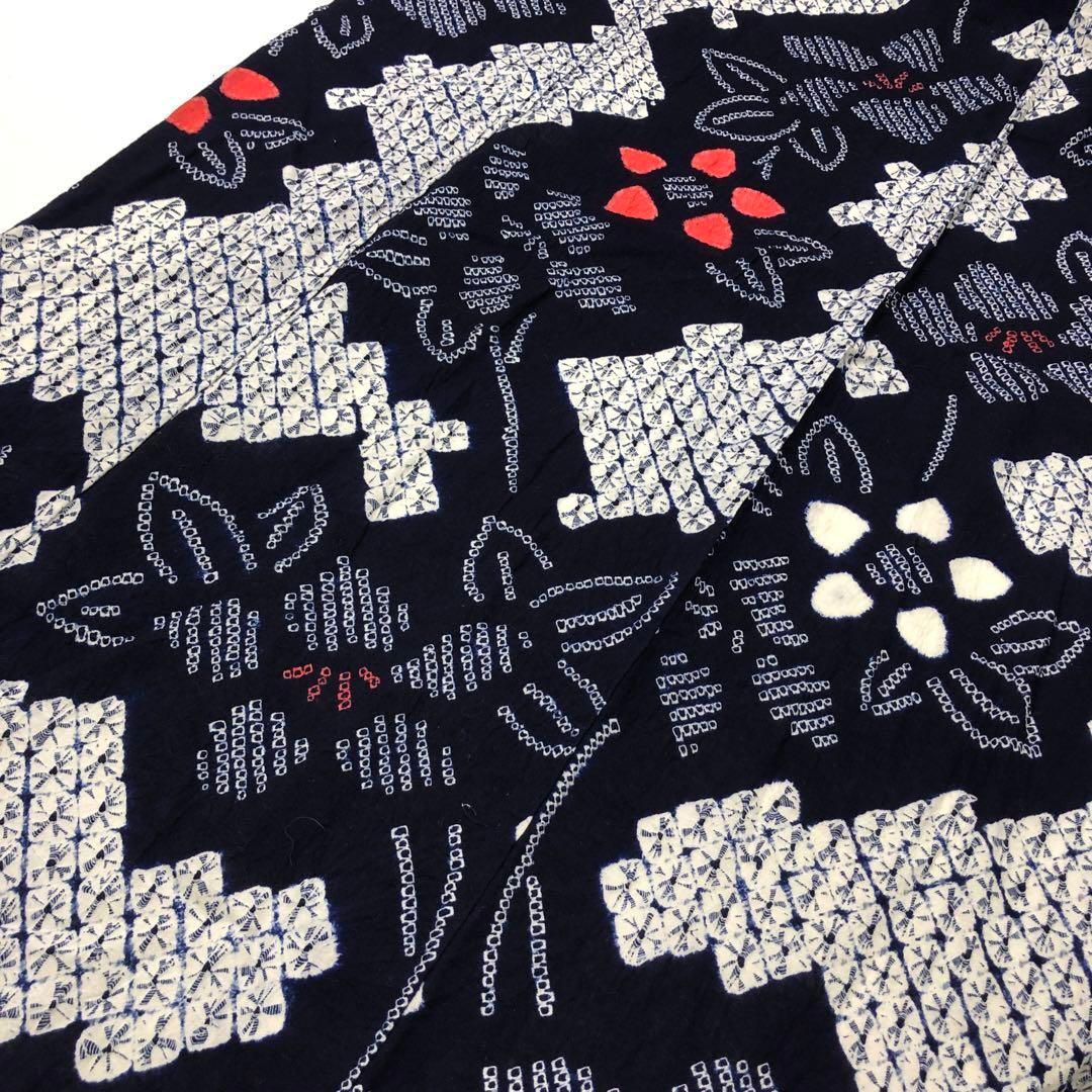 夏着物 浴衣 有松鳴海本絞り 縦柄花模様 藍色 しつけ糸 K-4533 - メルカリ 