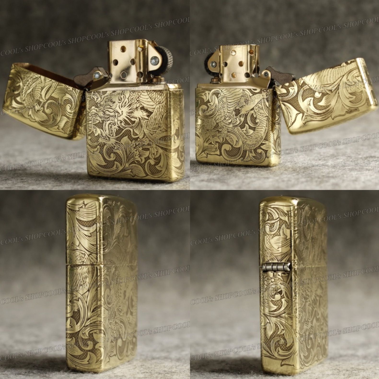 昇り龍 鳳凰 四面総彫り オイルライター ZORRO ゴールド zippo 金
