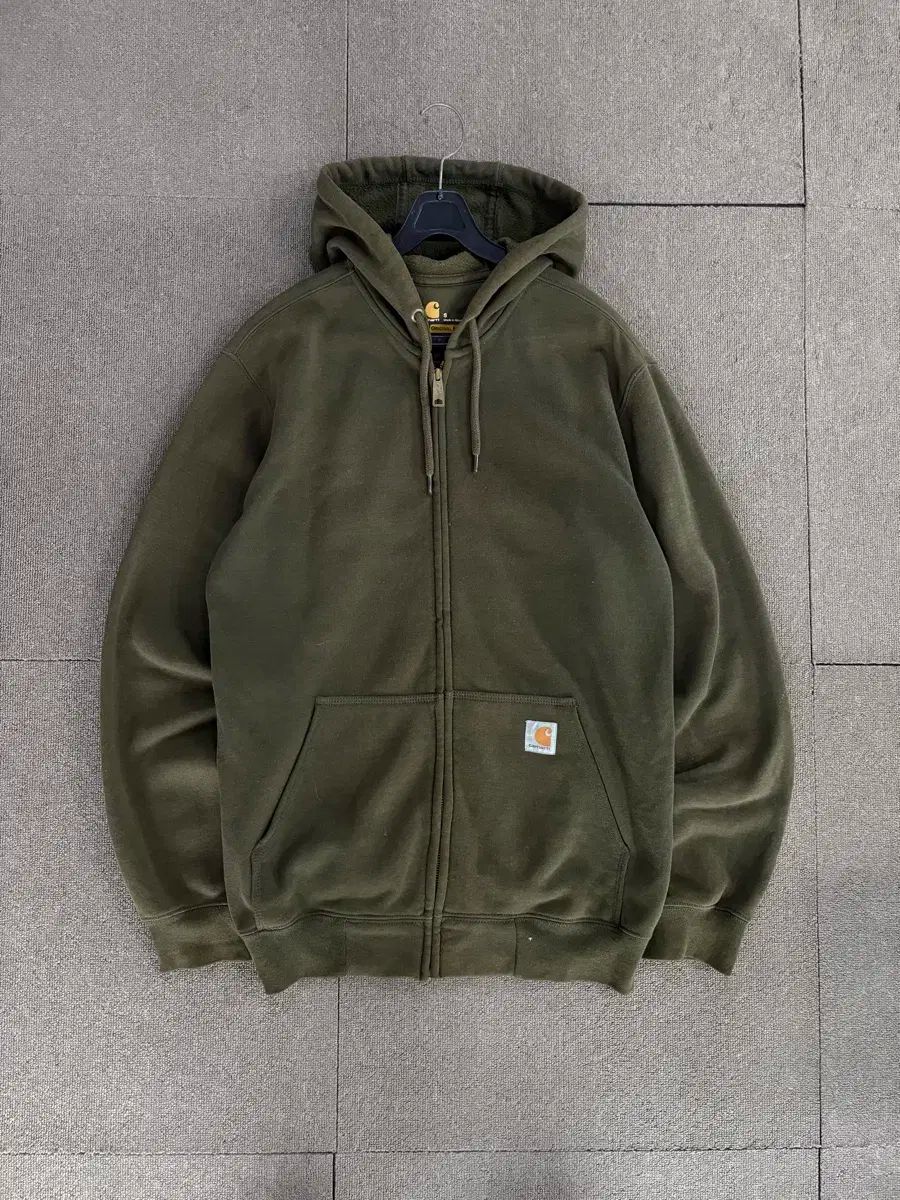Carhartt フード付きジャンパー カーキ　古着　M Carhartt(カーハート) ポケットロゴ カーキ フード付き ジップ