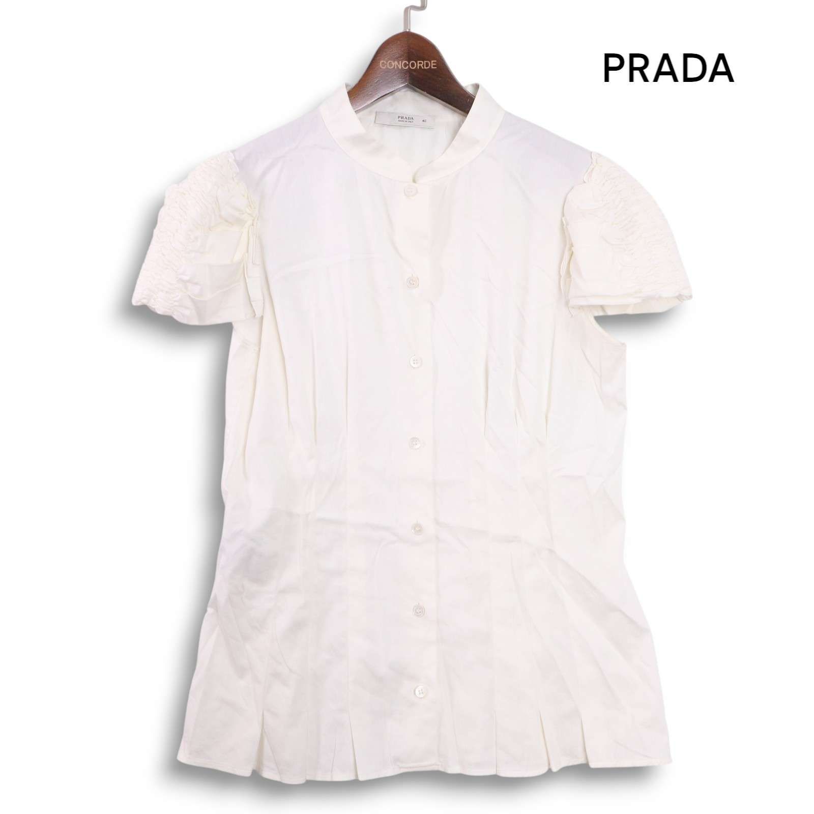 イタリア製☆ PRADA プラダ 春夏 半袖 フリル シャツ ブラウス イタリア製☆ PRADA プラダ 春夏 半袖 フリル シャツ ブラウス