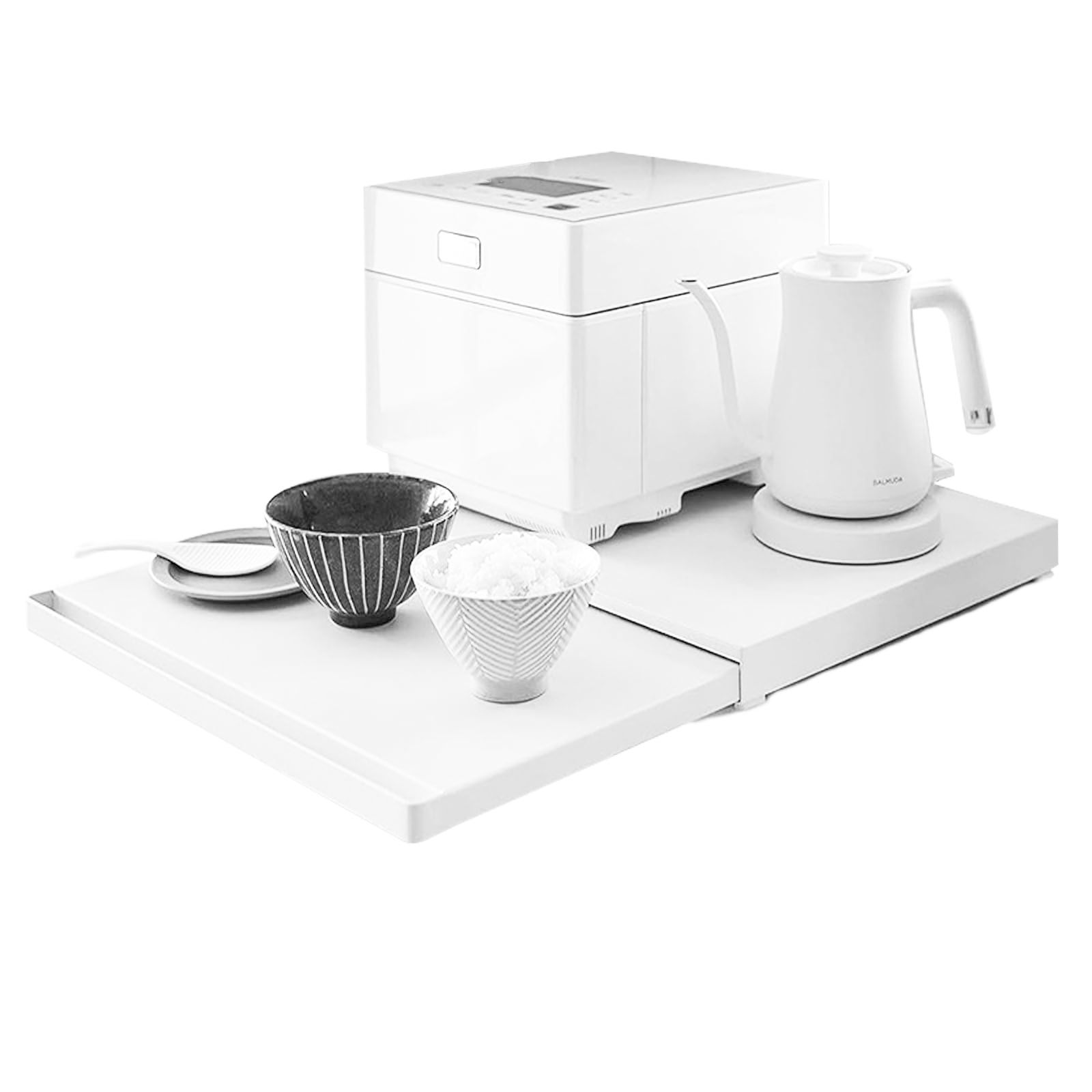 電子レンジトレー 炊飯器 一時的作業台 スライドテーブル 狭いキッチン スライドテーブル 調理スペース レンジ下 拡張 レンジ下 家電下スライドテーブル 引き出しスライド棚 キッチン 約幅47×奥行36-62×高さ4cm白