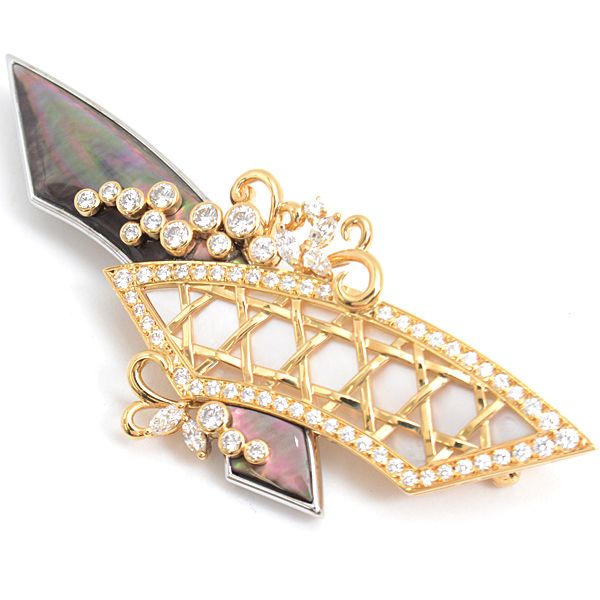 ミキモト ブローチ レディース ダイヤモンド×シェル デザイン ブローチ D1.83ct ゴールド MIKIMOTO K18YG×WG