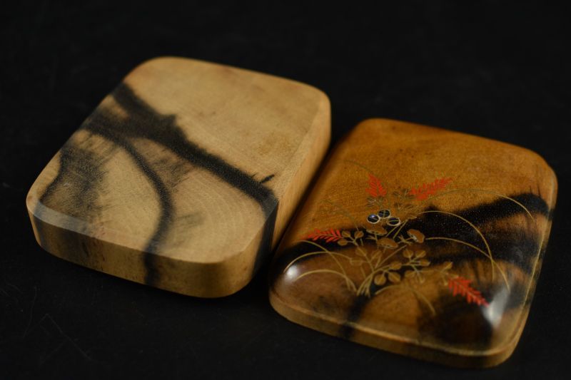 道場宗廣造 秋草黒柿香合