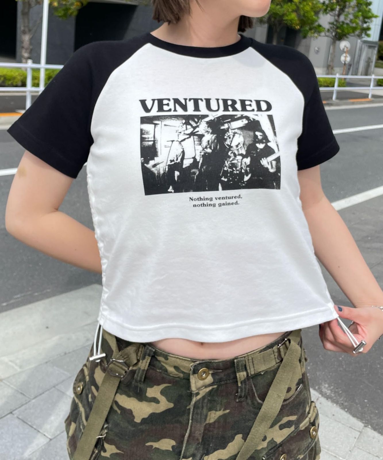 [ウィゴー] Tシャツ 半袖 ショートT 半袖Tシャツ ラグラン チビT ショート丈 服 夏服 ギフト プレゼント 春 夏 秋 レディース 柄1