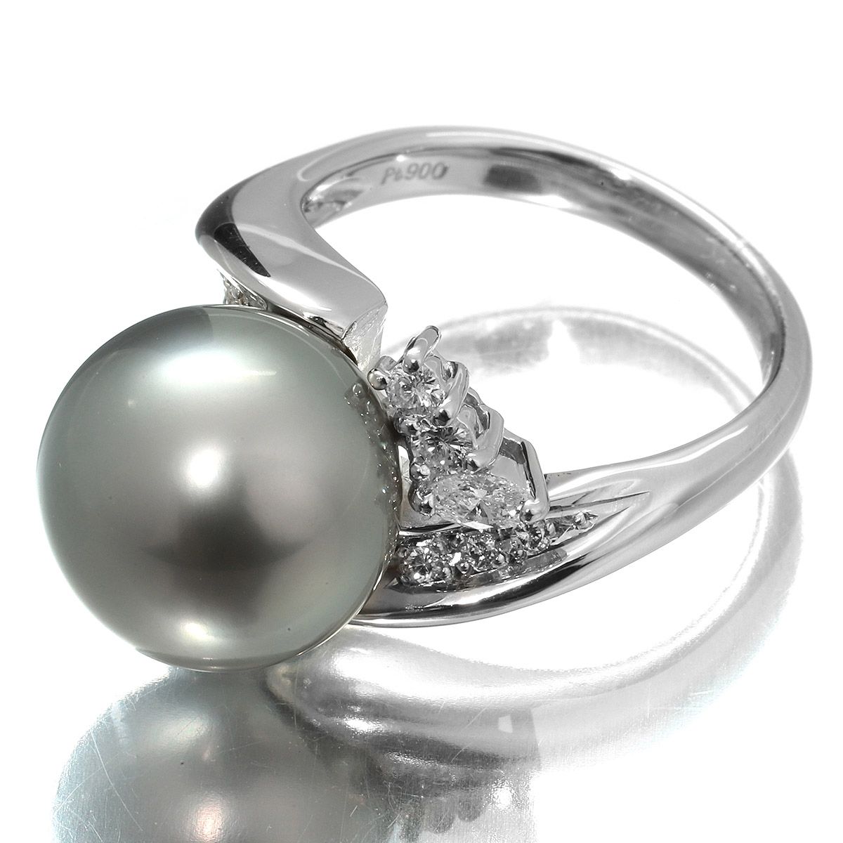パールリング 指輪 黒蝶真珠 12.8mm ダイヤモンド 0.38ct Pt900 14号 