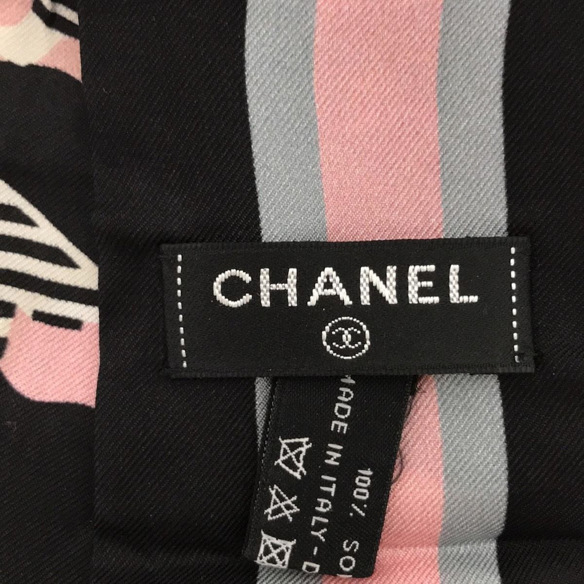 シャネル CHANEL - 黒×ライトピンク×マルチ リボンスカーフ/ヘアバンド  