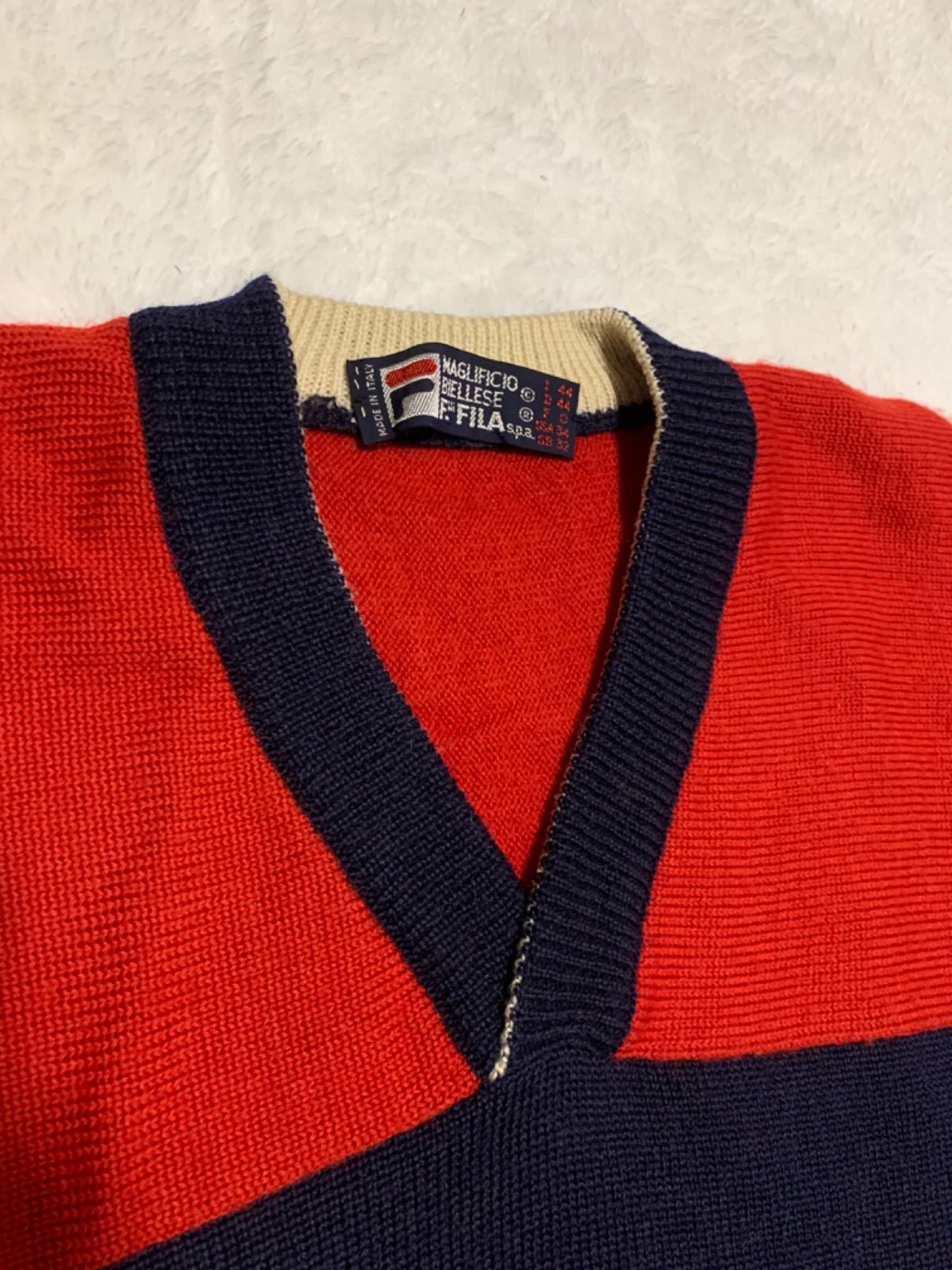 70-80s FILA フィラ Vネックニットセーター イタリア製 サイズ44 