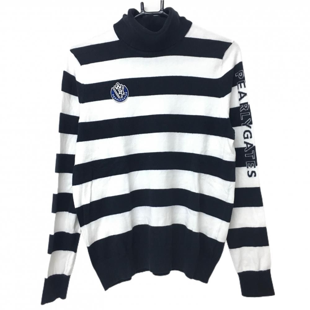 パーリーゲイツ タートルネックセーター ダークネイビー×白 ボーダー  