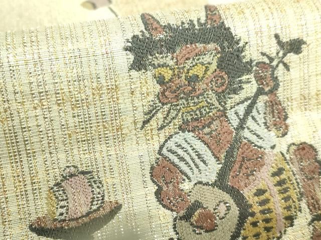 平和屋着物□極上 六通柄袋帯 大津絵 雷公の太鼓釣り 金糸 逸品