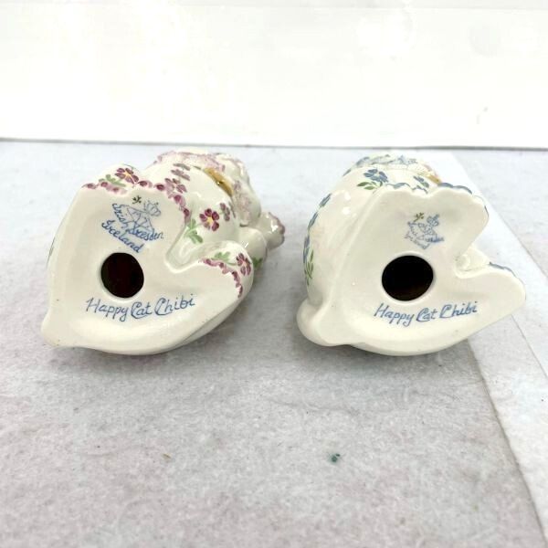 Irish Dresden Happy Cat Chibi 招き猫 箱付き 55p1☆美品♪Irish Dresden 招き猫 CHIBI CAT 2色セット 工芸品猫