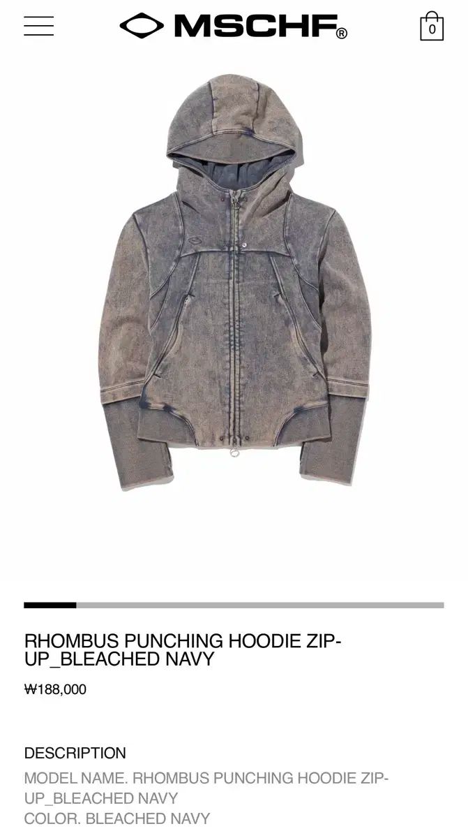 MISCHIEF ミスチーフ ジップアップパーカー フード付き RHOMBUS PUNCHING HOODIE ZIP ー UP