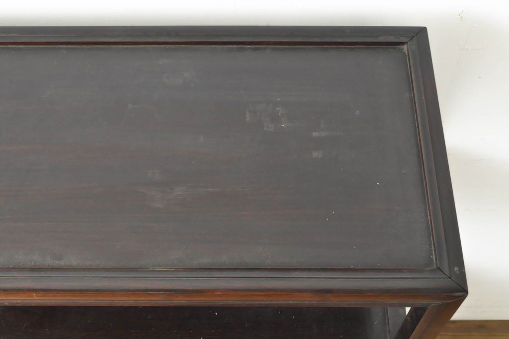 【高級材・花梨（カリン）製】 美しい彫刻が施された和風茶棚・飾り棚 ☆事前問合せ必須☆ 飾り棚 和製アンティーク 花梨 カリン材 彫刻 戸棚