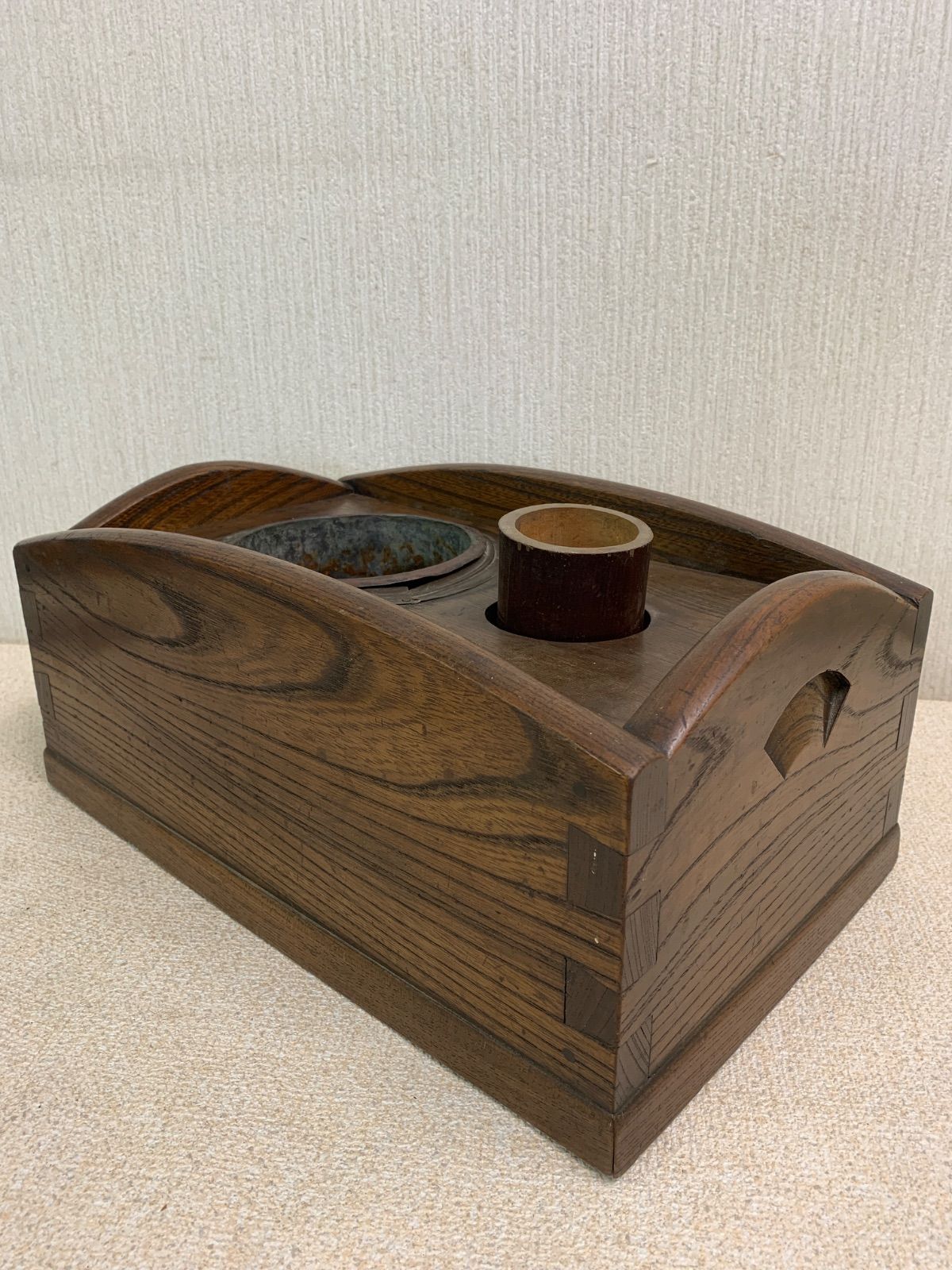 火鉢 桐 一対 灰付き 手あぶり 茶道具 古民具 鉢カバー アンティーク 木製