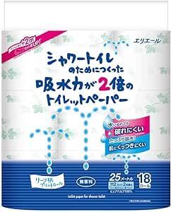 ケース販売 エリエール シャワートイレのためにつくった吸水力が2倍のトイレットペーパー 25m 112シート ×18ロールダブル ×8個