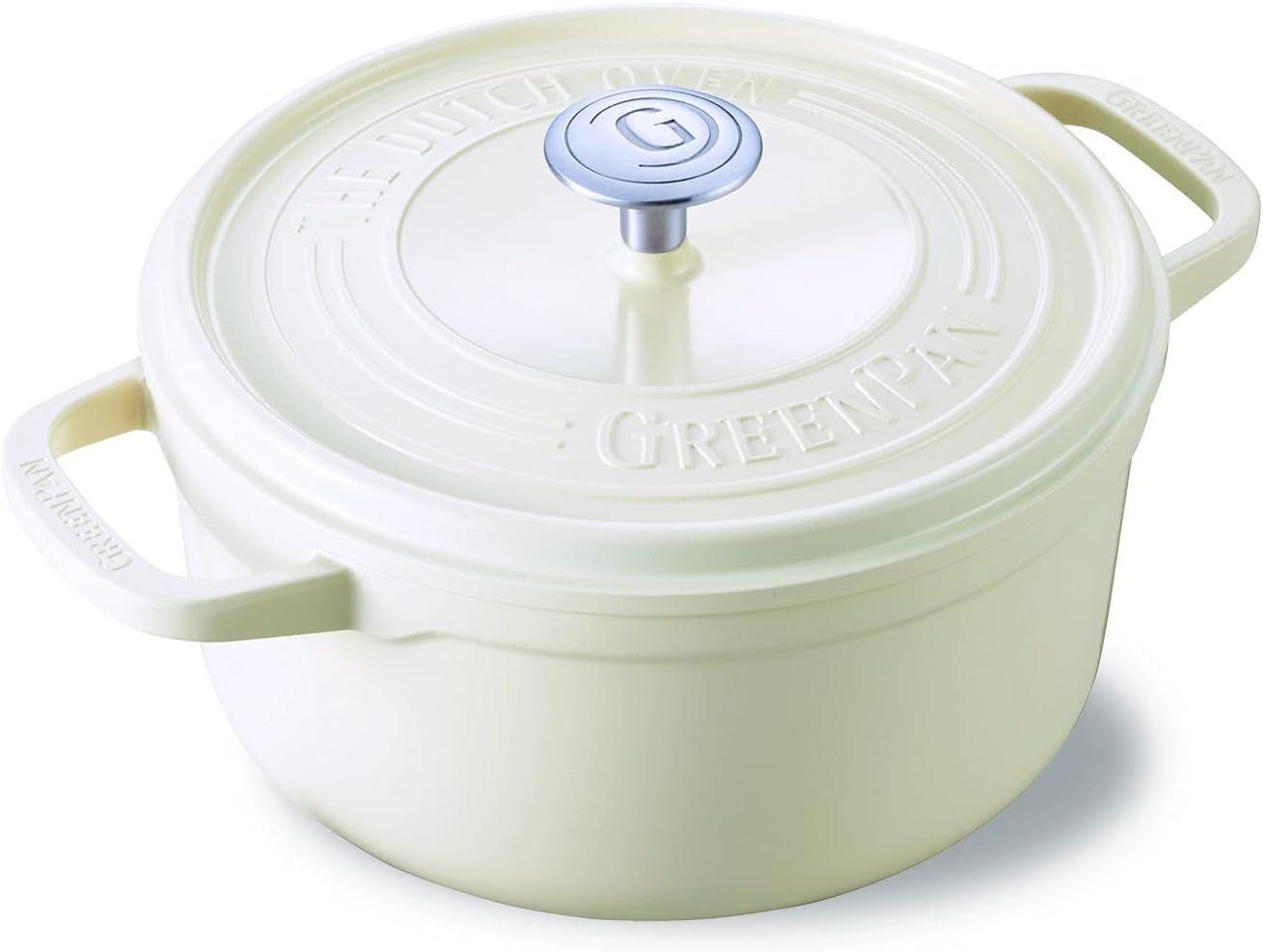 グリーンパン GREENPAN フェザーウェイト 有害物質を一切含まない砂由来ミネラル成分のセラミックコーティング 両手鍋 22cm IH ガス 食洗機 対応 クリーム ホワイト 見た目は鉄鋳物鍋ですが本