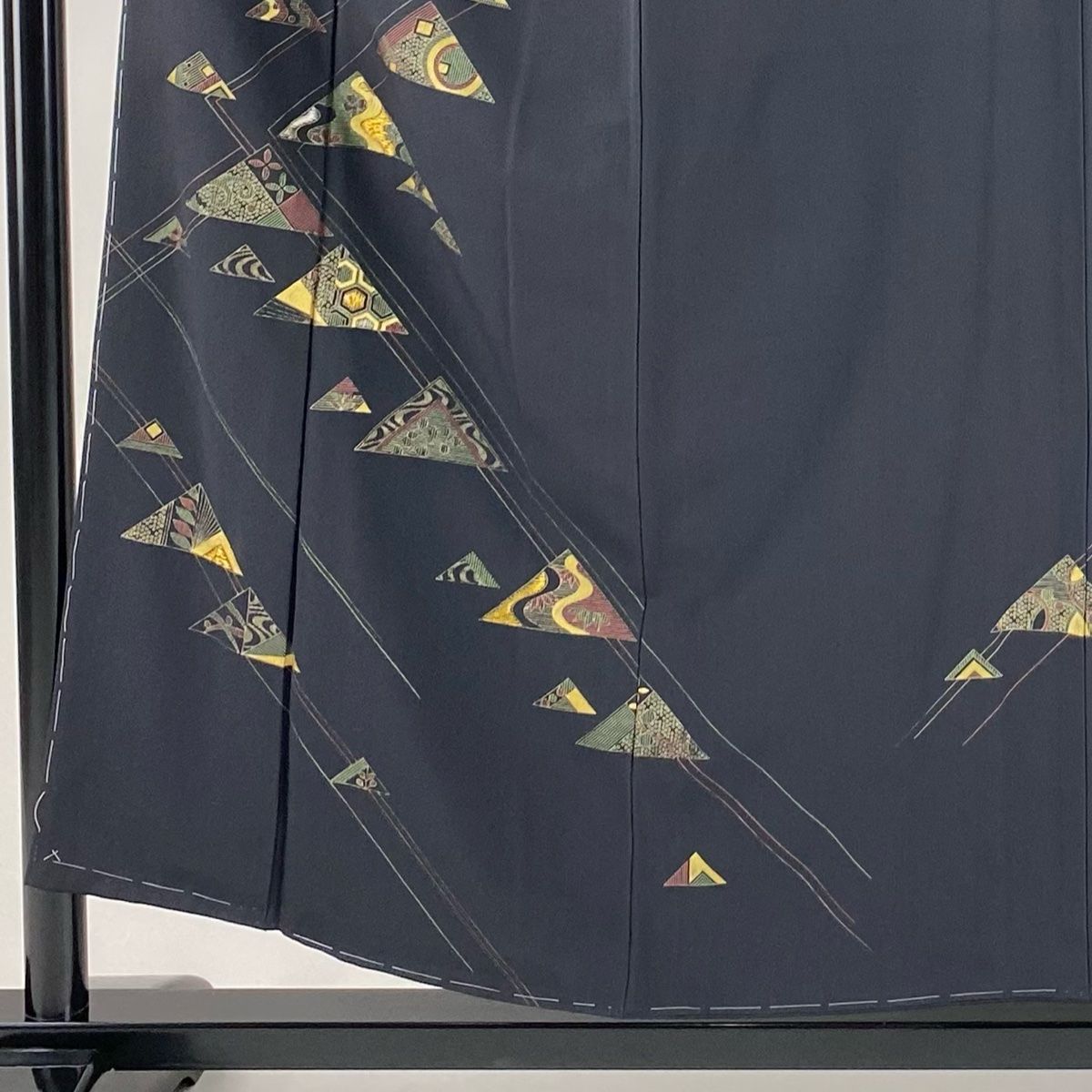 訪問着 身丈153.5cm 裄丈64cm M 袷 鱗柄 亀甲 金銀糸 金彩 墨色 正絹 秀品