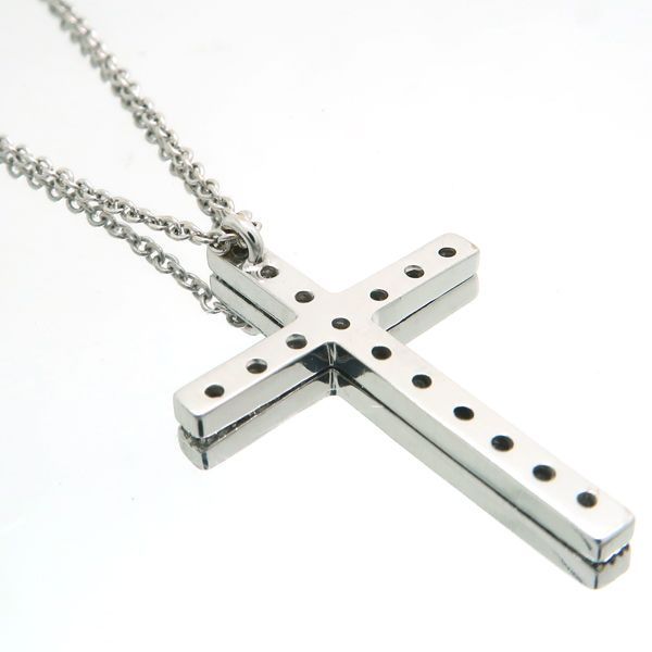 Zoccai ダイヤモンド クロス ネックレス 750 十字架 K18WG ホワイト