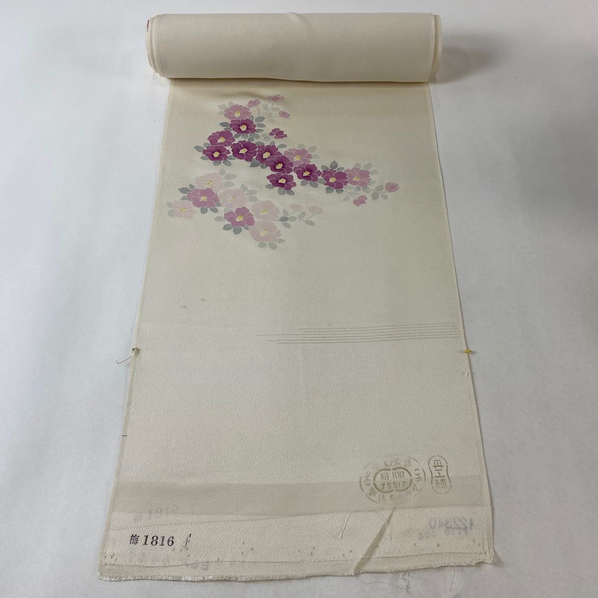 反物 秀品 付下げ 椿 垣根 クリーム 正絹