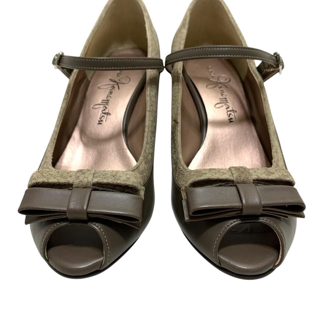 極美品】銀座かねまつ (21.5) パンプス ストラップ オープントゥ