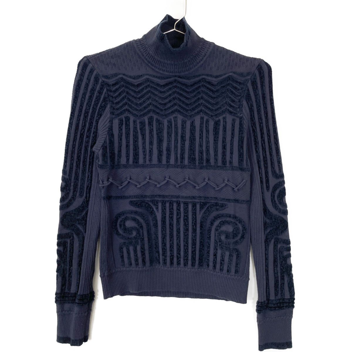 Mame Kurogouchi マメクロゴウチ MM22FW-KNO23 Jomon Pattern High Neck Knitted Top 1