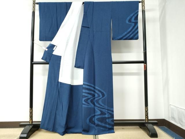 平和屋着物○訪問着 藍 流水文 まるやま扱い 正絹 逸品 CAAW8717yc