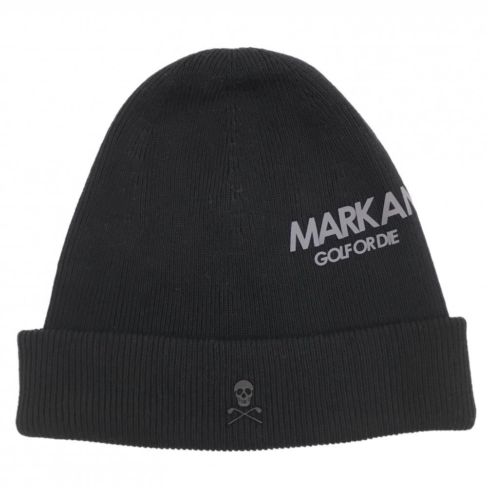 【超美品】マークアンドロナ ニット帽 黒×ライトグレー アクリル混 スカル FREE ゴルフウェア MARK＆LONA