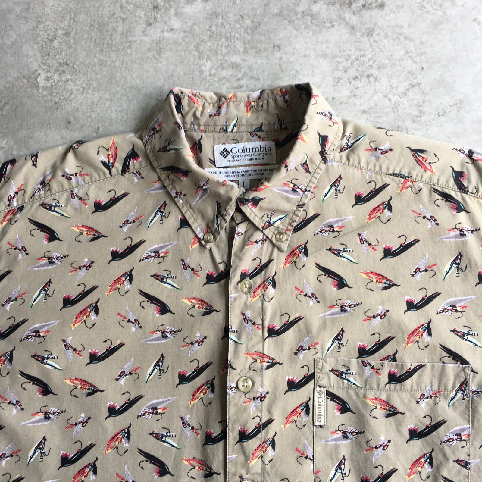 90s Columbia Fly Fishing Lure Printed Short-sleeved shirt