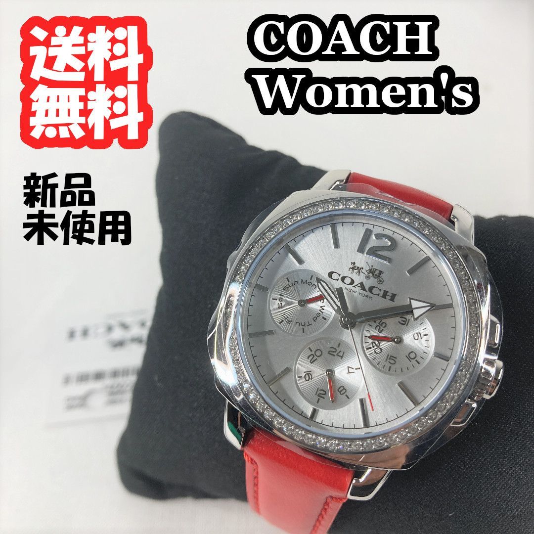 新品未使用】COACH コーチ レディース腕時計 赤レザー 人気 235ドル 