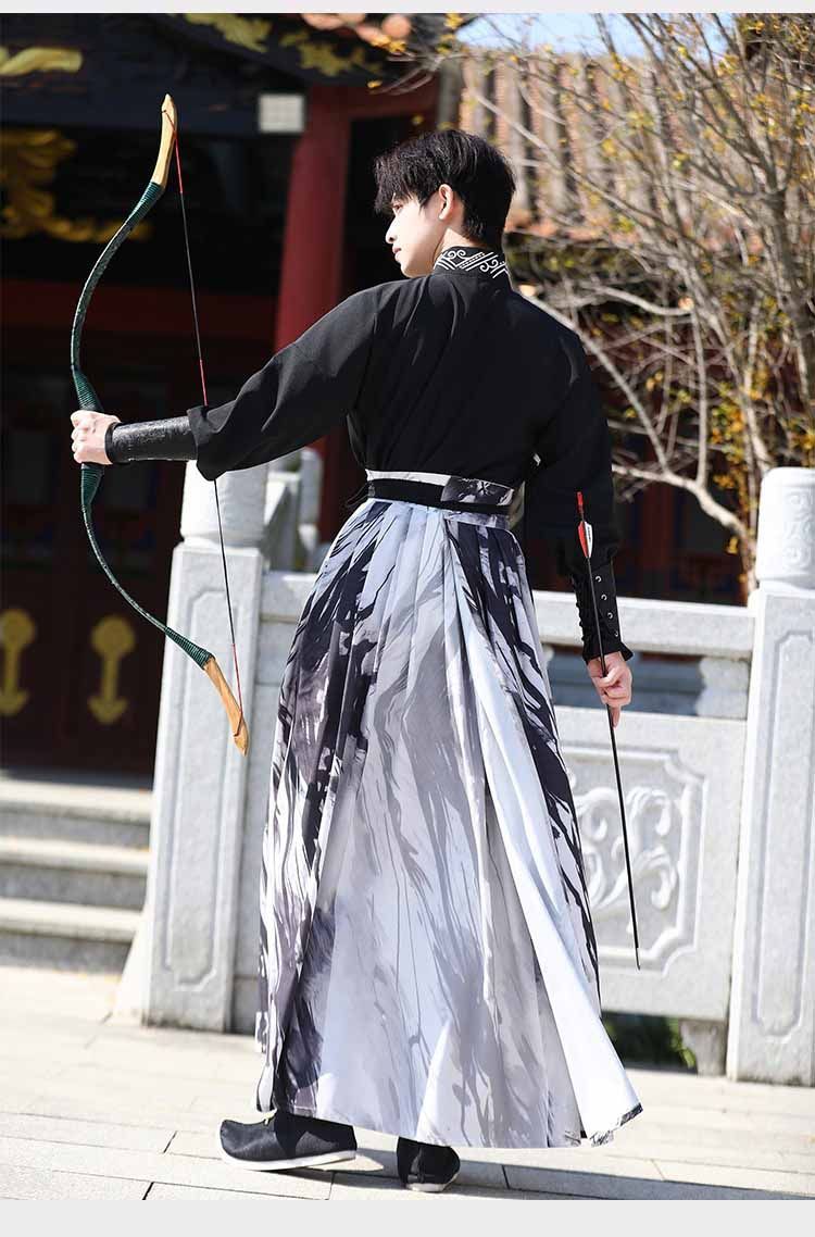 中華コスプレ衣装 メンズ漢服 水墨プリント 中国古代服装 明朝 侠客