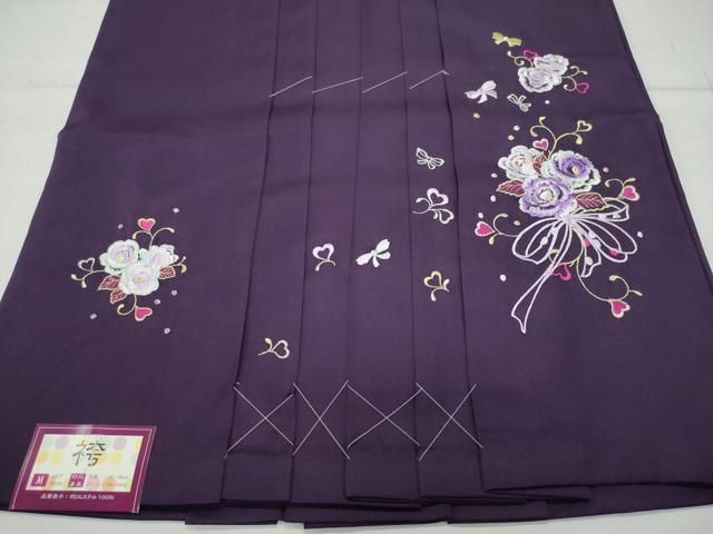 平和屋着物○女性 行灯袴 総刺繍 花唐草文 桑の実色