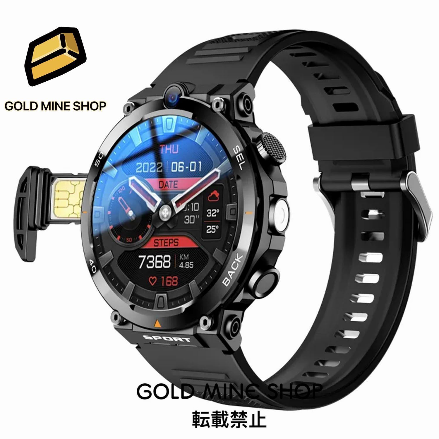 4G スマートウォッチ 1.39 インチタッチスクリーン GPS スマートウォッチ Bluetooth NFC 付き 2G 16G デュアルカメラ電話時計 IP67 防水