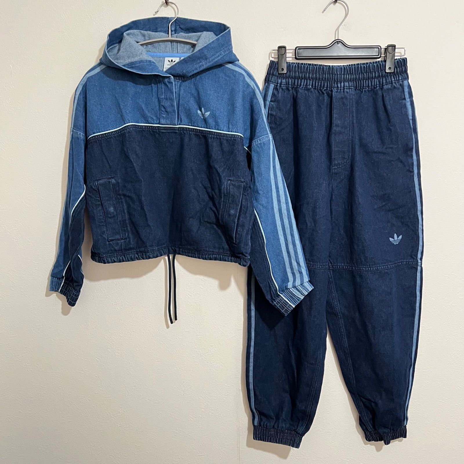 Z1039 adidas アディダス デニムセットアップ パーカー パンツ レディース XS キッズ 160サイズ