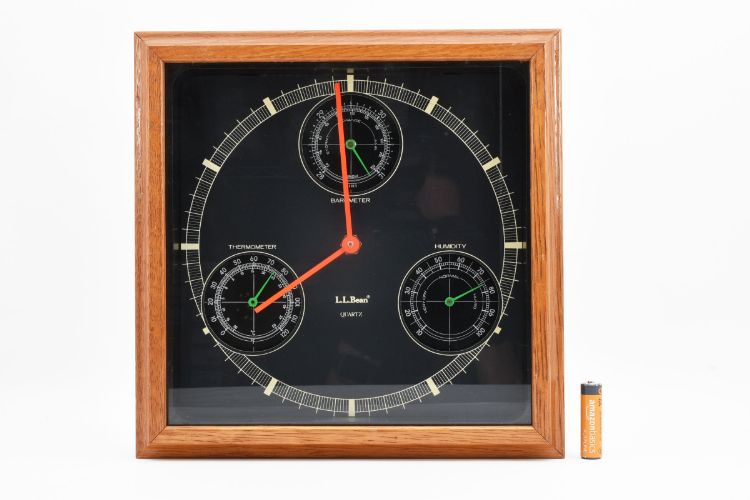【送料無料】80s エルエルビーン クロック 掛け時計 ビンテージ L.L.Bean 気圧計 温度計 アンティーク クォーツ fa19