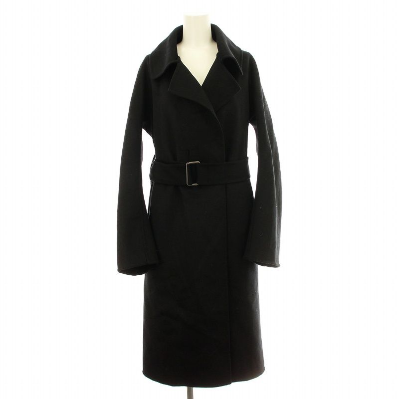 ユニクロ +J カシミヤ ブレンド ラップ ロング コート 黒 ウール 【未