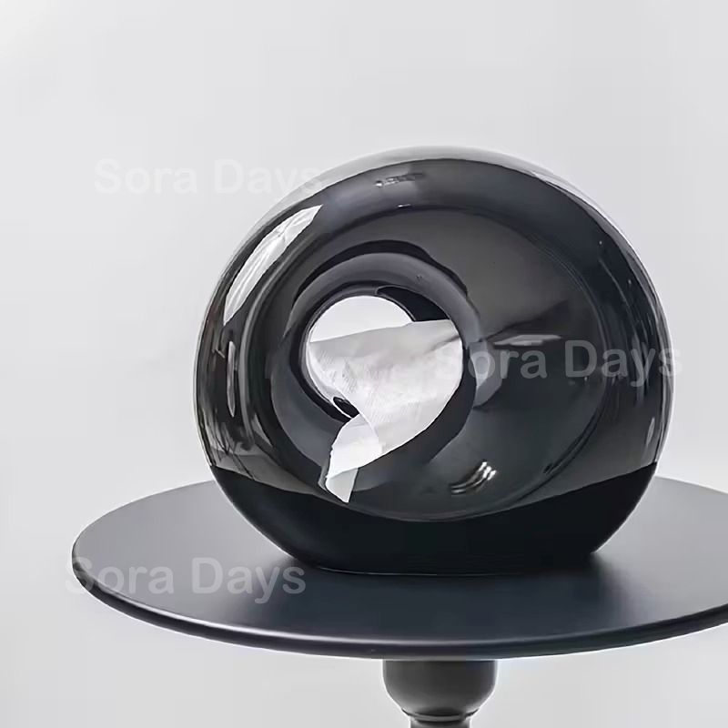 ティッシュボックス ラウンドフォルム オブジェ風 モノトーン 光沢感 シンプル モダン おしゃれ 抽象的 インテリア 北欧 ティッシュケース ホルダー ブラック ホワイト セラミック 24×22cm