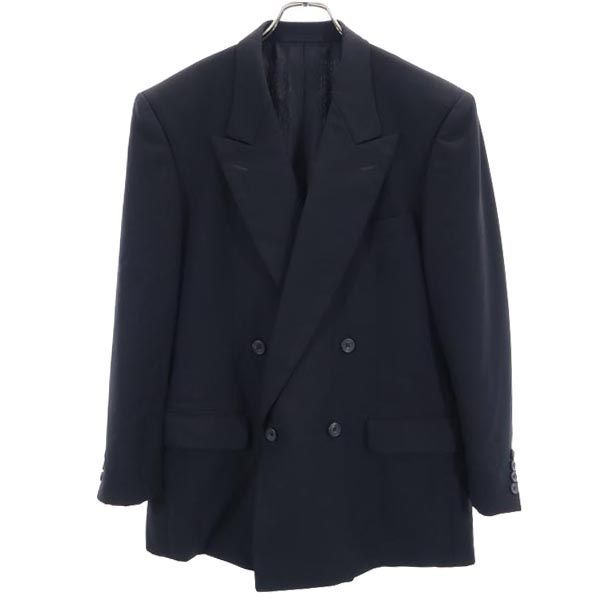 アクアスキュータム ウール100％ ダブル テーラードジャケット AB5 ブラック Aquascutum 日本製 メンズ 【中古】  【230307】