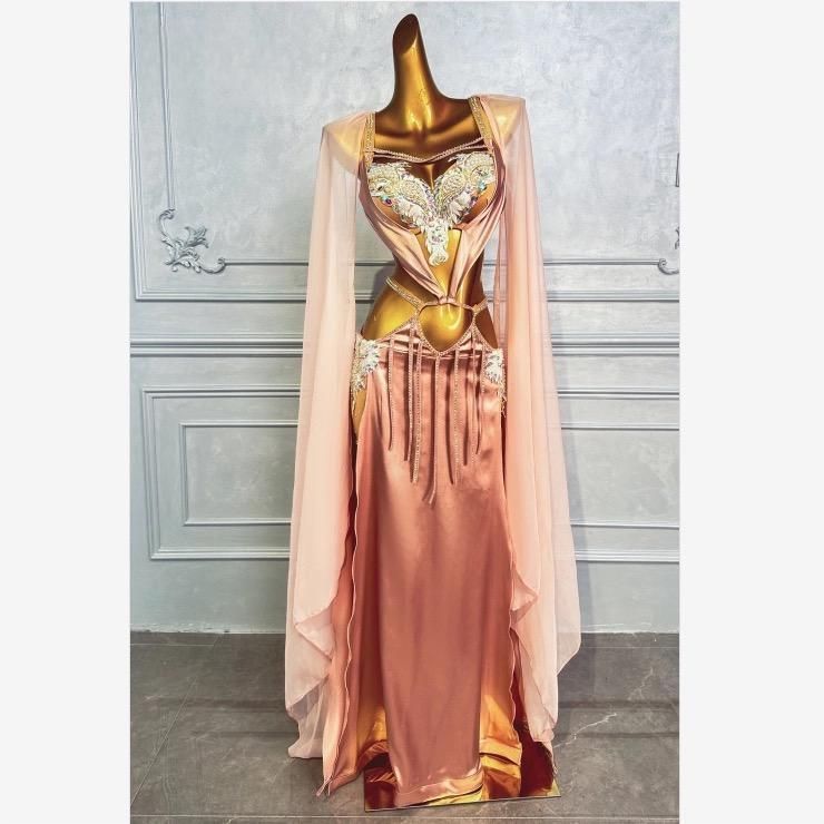 新品未使用 ベリーダンス オリエンタル衣装  トップス スカート オーダーメイド ステージ衣装 スパン  ピンク