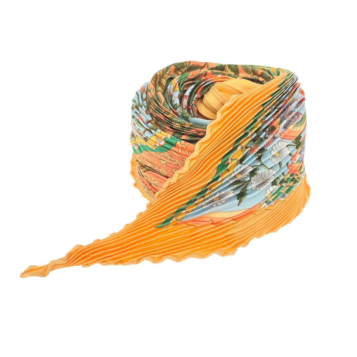 HERMES エルメス カレプリセ Axis Mundi 世界の中心軸 プリーツスカーフ オレンジ シルク100％ レディース 240001140303
